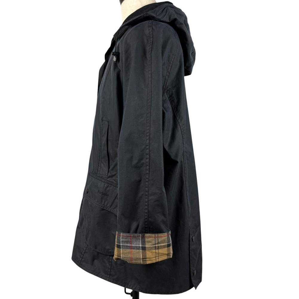 Barbour Beadnell Waxed Jacket Womens 18 2XL Navy Tartan Removable Hood $453 - Picture 4 of 16